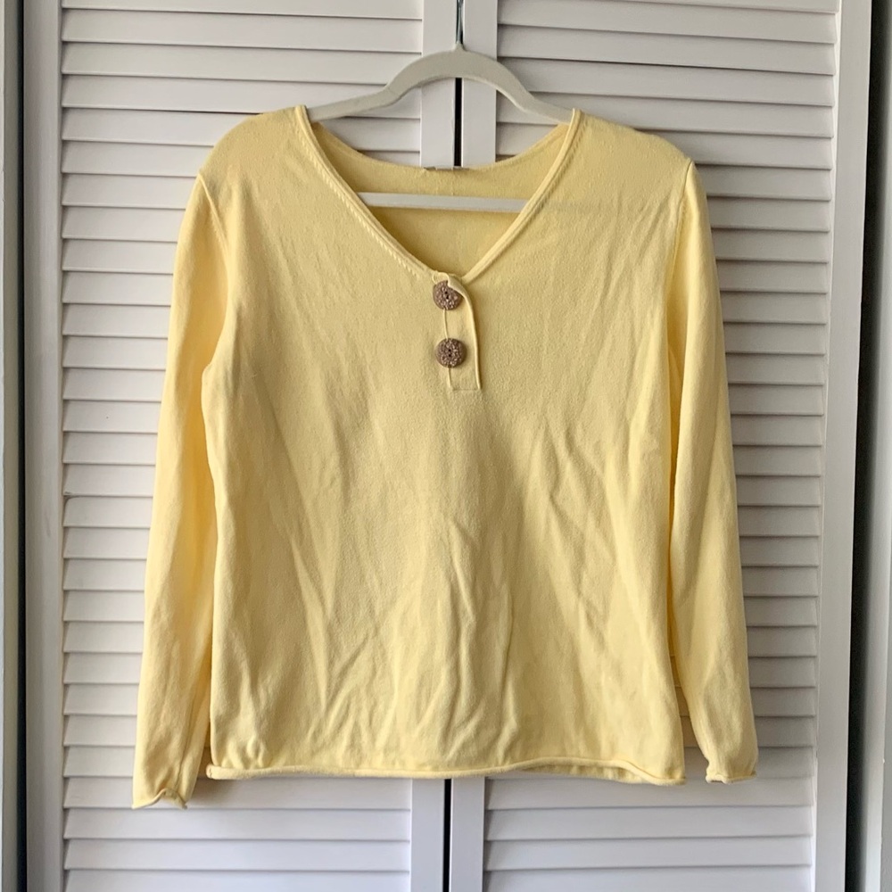 J. Jill Yellow Cork Button V-neck Lightweight Sweater: Size S